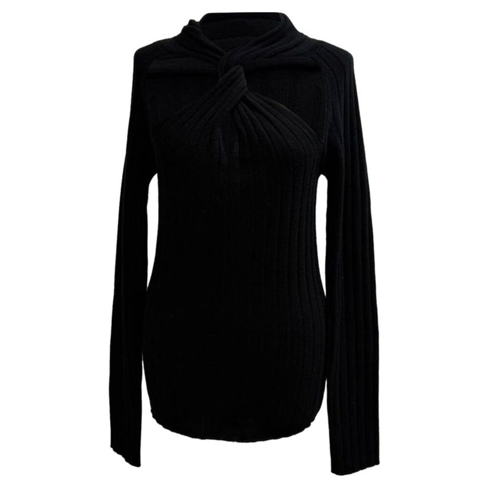 Versace Ribbed Twisted Sweater in Black Wool